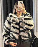 Zebra Desen Fermuarlı Kürk