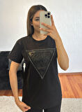 Marka Muadil  Üçgen Taşlı T-Shirt Siyah