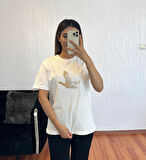 Marka Muadil Kuş Gold Kompakt T-Shirt Kırık Beyaz