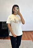 Marka Muadil Kuş Gold Kompakt T-Shirt Kırık Beyaz