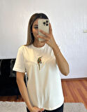 Marka Muadil Dal Kuş İri Taşlı T-Shirt Kırık Beyaz