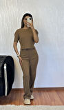 Fitilli Esnek Kumaş Basic Takım Camel