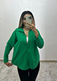 Keten Oversize Gömlek Yeşil