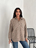 KADIN KREM LEOPAR DESENLİ GÖMLEK
