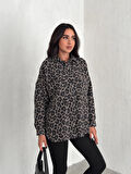 KADIN SİYAH LEOPAR DESENLİ GÖMLEK