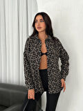 KADIN SİYAH LEOPAR DESENLİ GÖMLEK