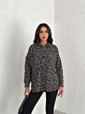 KADIN SİYAH LEOPAR DESENLİ GÖMLEK