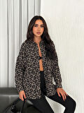 KADIN SİYAH LEOPAR DESENLİ GÖMLEK