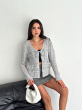 KADIN GRİ ÖNÜ BAĞLAMALI  MEVSİMLİK TRİKO BOLERO HIRKA