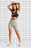 Sportswear Essential Shorts Pamuk Polyester Yüksek Belli Biker Şort Tayt Gri Beyaz Swoosh
