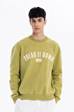 Bisiklet Yaka Baskılı %100 Pamuk Polar Erkek Sweatshirt