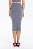 Slim Fit Basic Midi Boy Kadın Triko Etek