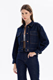 Slim Fit Cepli Denim Kadın Ceket