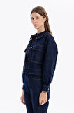 Slim Fit Cepli Denim Kadın Ceket