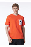 Bisiklet Yaka Göğsü Baskılı %100 Pamuk Oversize Erkek T-shirt