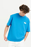 Bisiklet Yaka Göğsü Baskılı Overize Basic Erkek T-shirt