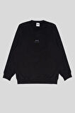 Bisiklet Yaka Kolları Şerit Detaylı Baskılı Erkek Sweatshirt