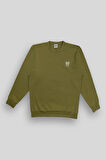 Bisiklet Yaka Sırtı Flok Göğsü Yıldız Baskılı Erkek Sweatshirt