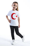 Kız Çocuk Türk Bayraklı Beyaz Tshirt Penye