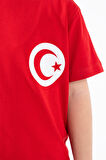 Kız Çocuk Türk Bayrak Göğüs Arma Baskılı Kırmızı Tshirt