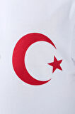 Kız Çocuk Türk Bayrak Göğüs Arma Baskılı Beyaz Tshirt
