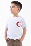 Erkek Çocuk Türk Bayrak Göğüs Arma Baskılı Beyaz Tshirt