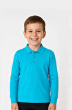 Çocuk Unisex Uzun Kollu Polo Yaka Tshirt Turkuaz Okul 10-13 Yaş