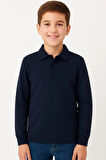 Çocuk Unisex Uzun Kollu Polo Yaka Tshirt Lacivert Okul 10-13 Yaş