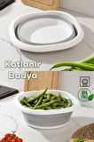 Trade Bazaar Çok Amaçlı Katlanır Badya Akordiyon Leğen 5 Litre Beyaz Gri