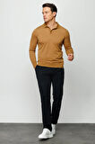Erkek Basic Polo Yaka İnce Triko Kazak Camel