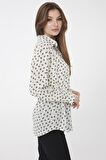 Kadın Fiyonk Desenli Cepli Gömlek Ekru