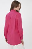 Kadın Kenarları Düğmeli Koton Gömlek Fuşya