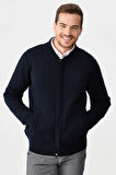 Erkek Hakim Yaka Çelik Örgü Triko Yün Ceket K.Lacivert