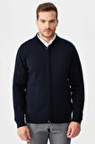 Erkek Hakim Yaka Çelik Örgü Triko Yün Ceket K.Lacivert