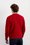 Erkek Sıfır Yaka Klasik Yün Kazak K.Kırmızı