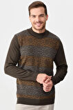 Erkek Yarım Balıkçı Yaka Önü Desenli Kazak D.Kahve