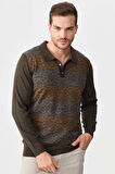 Erkek Polo Yaka Önü Desenli Kazak D.Kahve