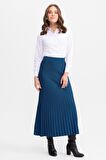 Kadın Pileli Triko Etek İndigo