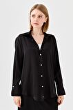 Kadın Saten Patlı Gömlek Siyah