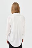 Kadın Saten Patlı Gömlek Ekru