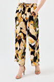 Kadın Karışık Desenli Bol Kesim Penye Pantolon Hardal