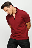 Erkek Fermuarlı Polo Yaka T-shirt Bordo