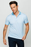Erkek Polo Yaka Keten Baskılı T-shirt Turkuaz