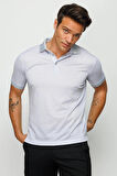 Erkek Polo Yaka Keten Baskılı T-shirt Gri