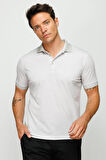 Erkek Polo Yaka Keten Baskılı T-shirt Bej