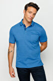Erkek Polo Yaka Jakarlı T-shirt Saks