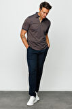 Erkek Polo Yaka Jakarlı Düğmeli T-shirt Kahve