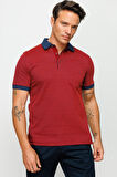 Erkek Polo Yaka Cepli Jakarlı Tshirt Bordo