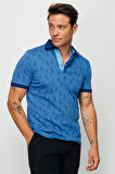 Erkek Polo Yaka Yelken Desenli T-shirt Saks
