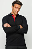 Erkek Polo Yaka Uzun Kollu Sweatshirt Siyah